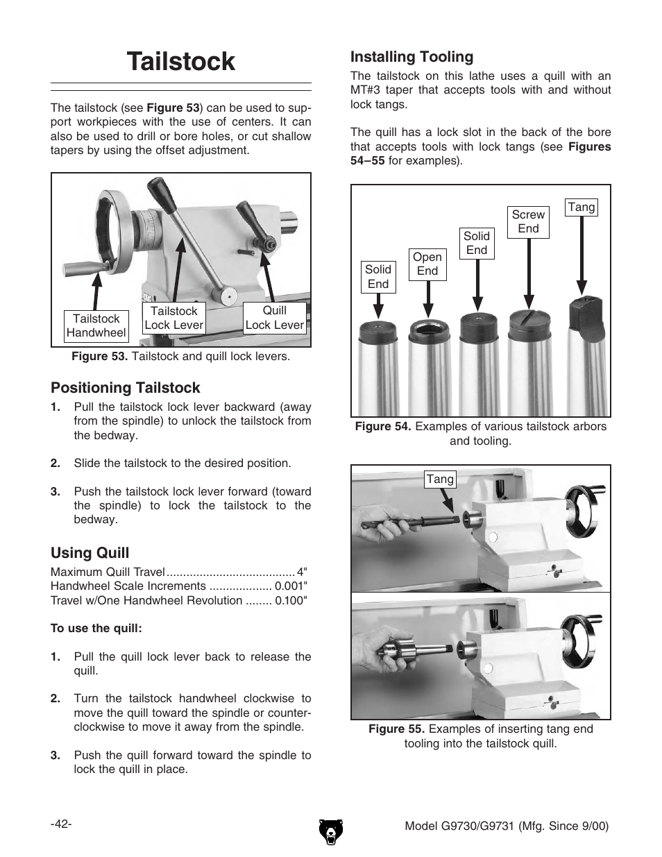 Tailstock | Grizzly G9731 User Manual | Page 50 / 130