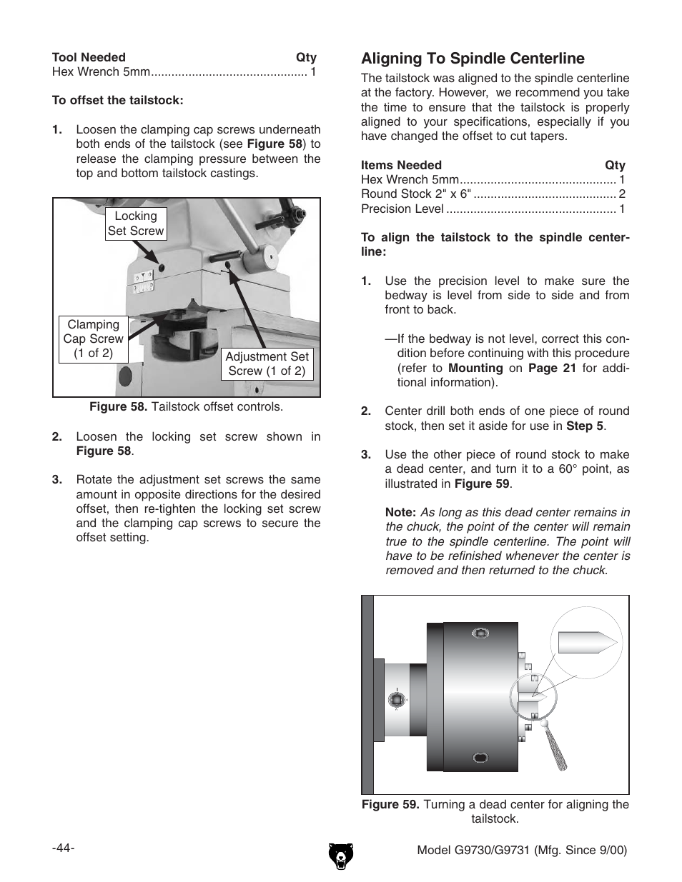 Aligning to spindle centerline | Grizzly G9731 User Manual | Page 52 / 130