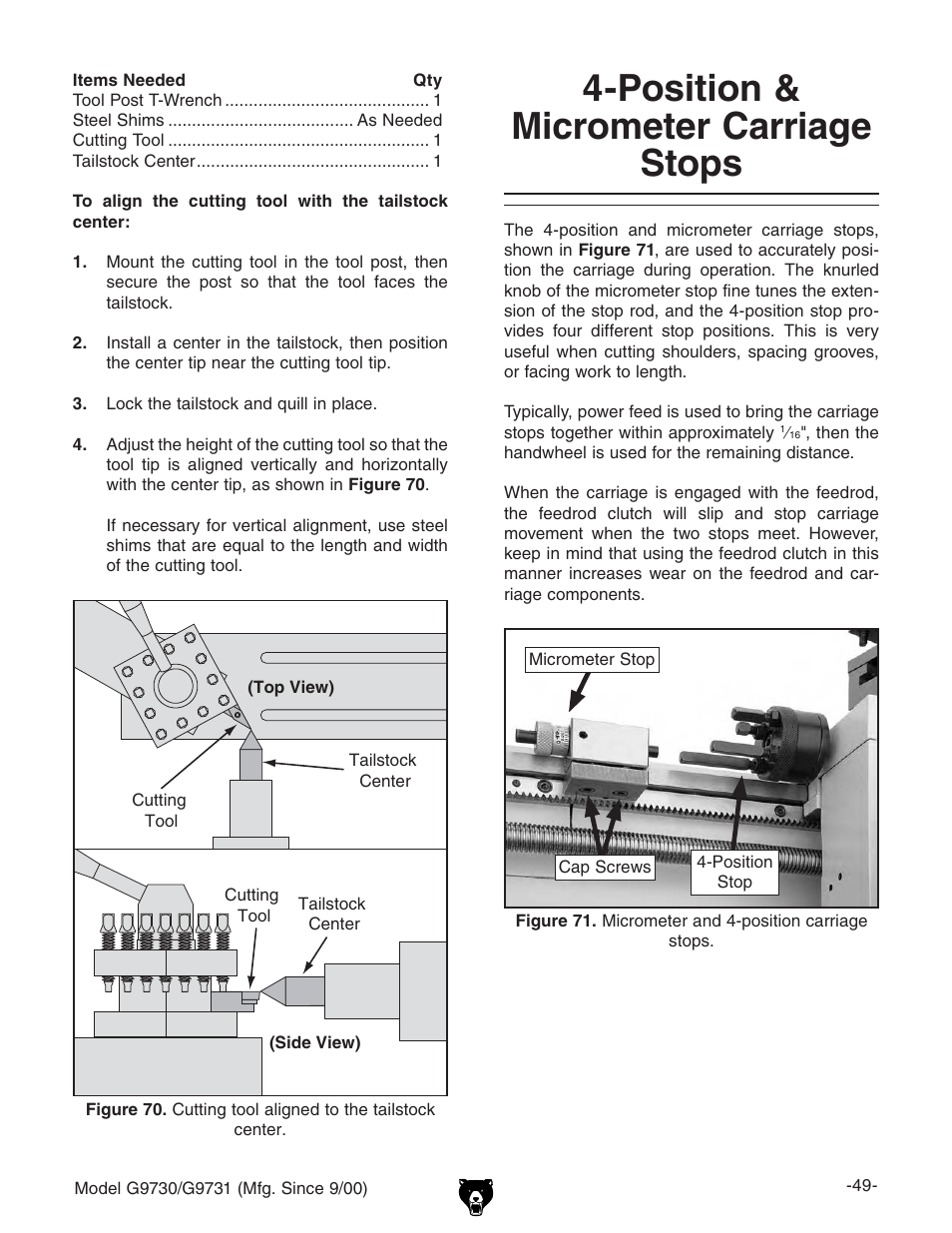 Position & micrometer carriage stops | Grizzly G9731 User Manual | Page 57 / 130