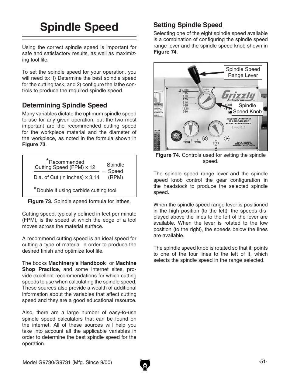 Spindle speed | Grizzly G9731 User Manual | Page 59 / 130