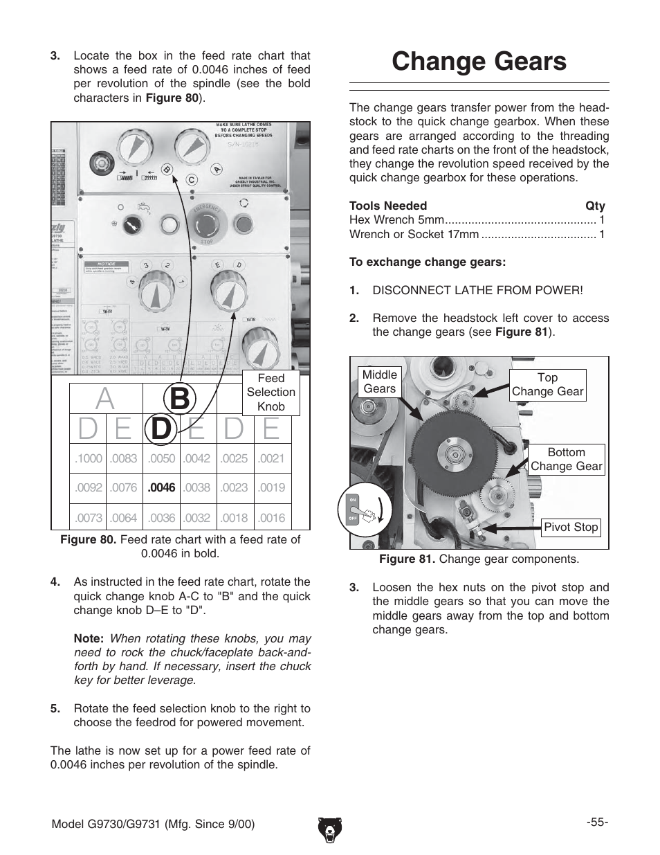 Change gears | Grizzly G9731 User Manual | Page 63 / 130