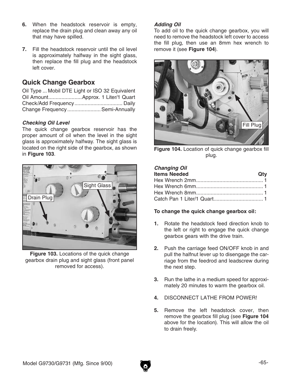 Quick change gearbox | Grizzly G9731 User Manual | Page 73 / 130