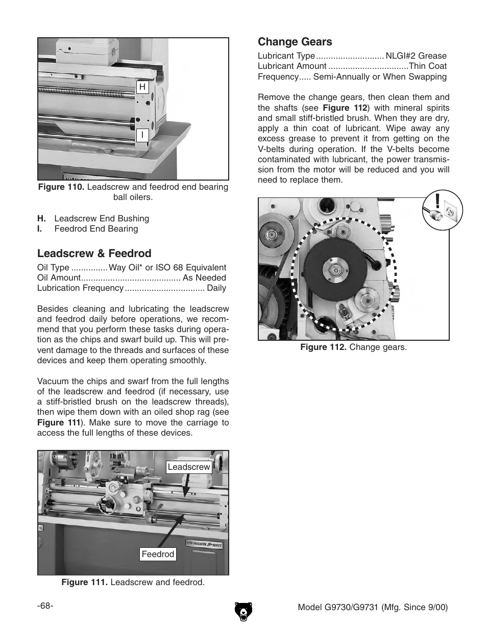 Leadscrew & feedrod, Change gears | Grizzly G9731 User Manual | Page 76 / 130