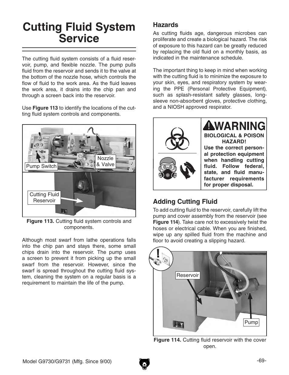 Cutting fluid system service | Grizzly G9731 User Manual | Page 77 / 130