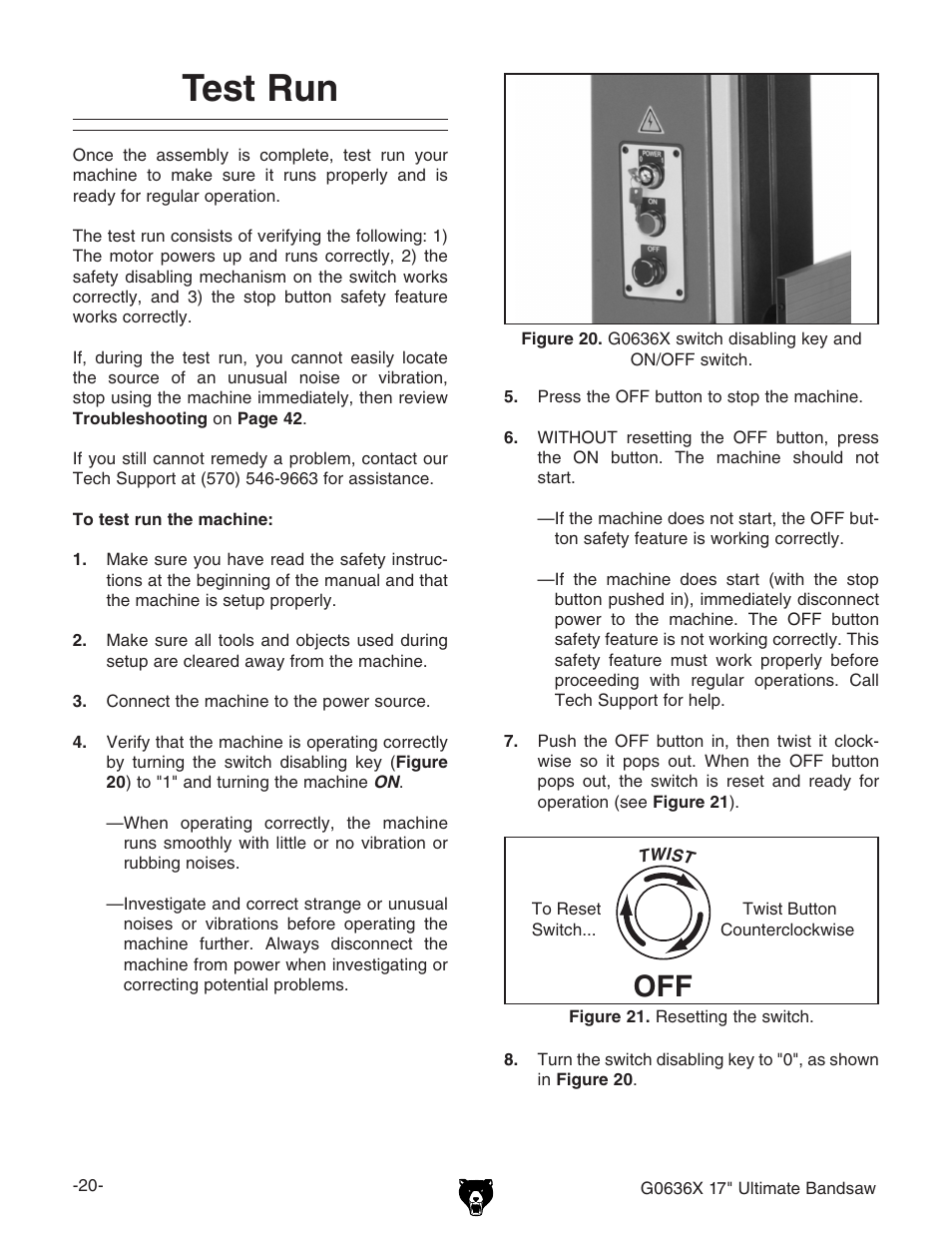 Test run | Grizzly G0636X User Manual | Page 22 / 64