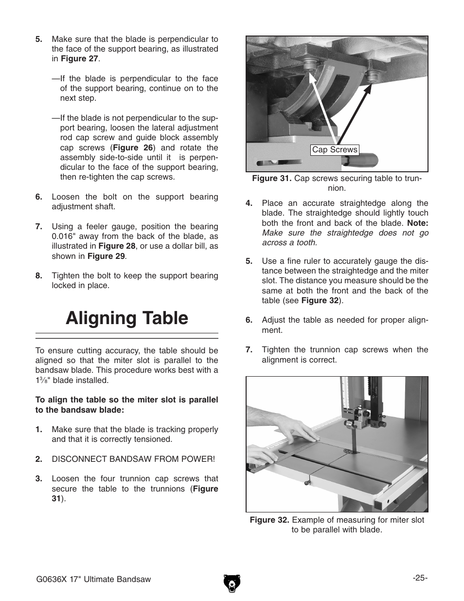 Aligning table | Grizzly G0636X User Manual | Page 27 / 64