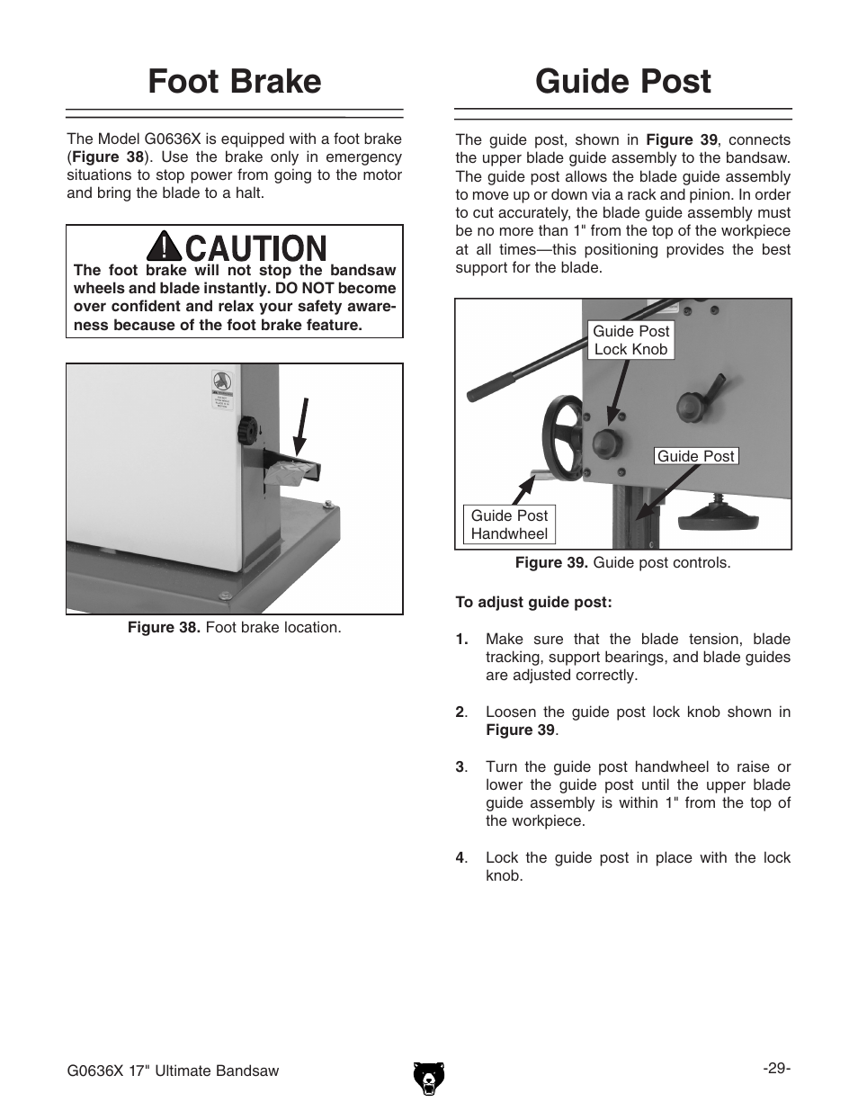 Foot brake, Guide post | Grizzly G0636X User Manual | Page 31 / 64