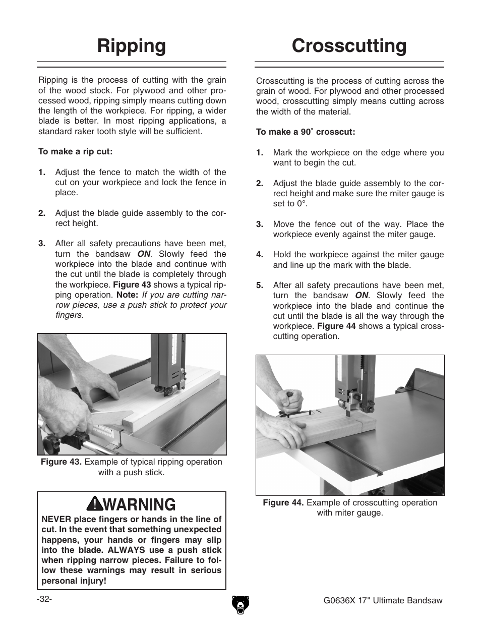 Ripping crosscutting | Grizzly G0636X User Manual | Page 34 / 64