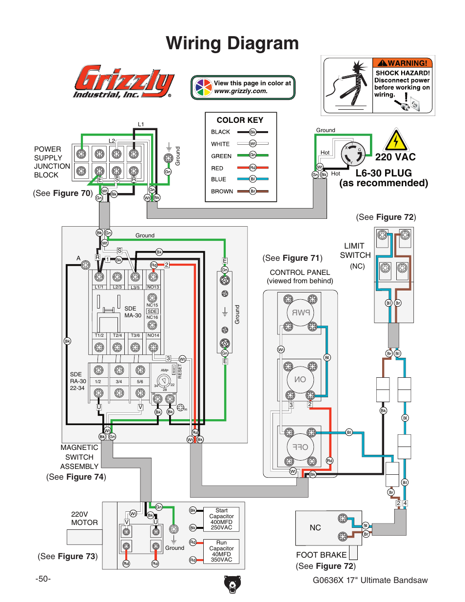 Wiring diagram | Grizzly G0636X User Manual | Page 52 / 64