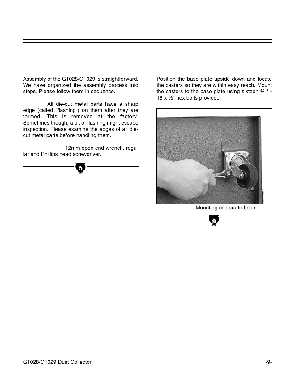 Beginning assembly, Base | Grizzly G1028Z User Manual | Page 10 / 24