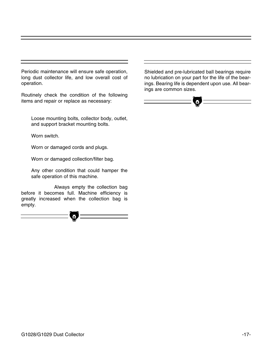 Lubrication, General | Grizzly G1028Z User Manual | Page 18 / 24