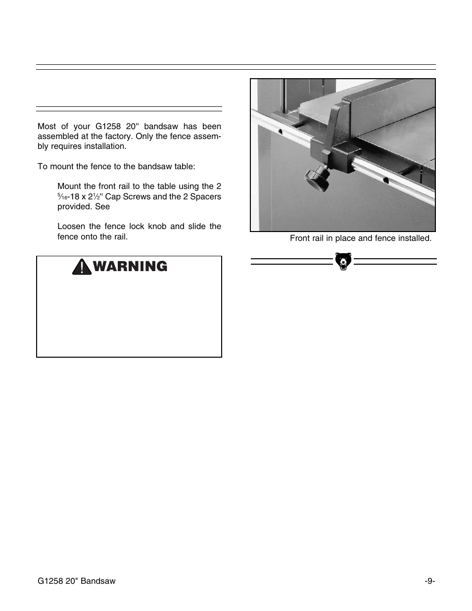 Fence | Grizzly G1258 User Manual | Page 11 / 26