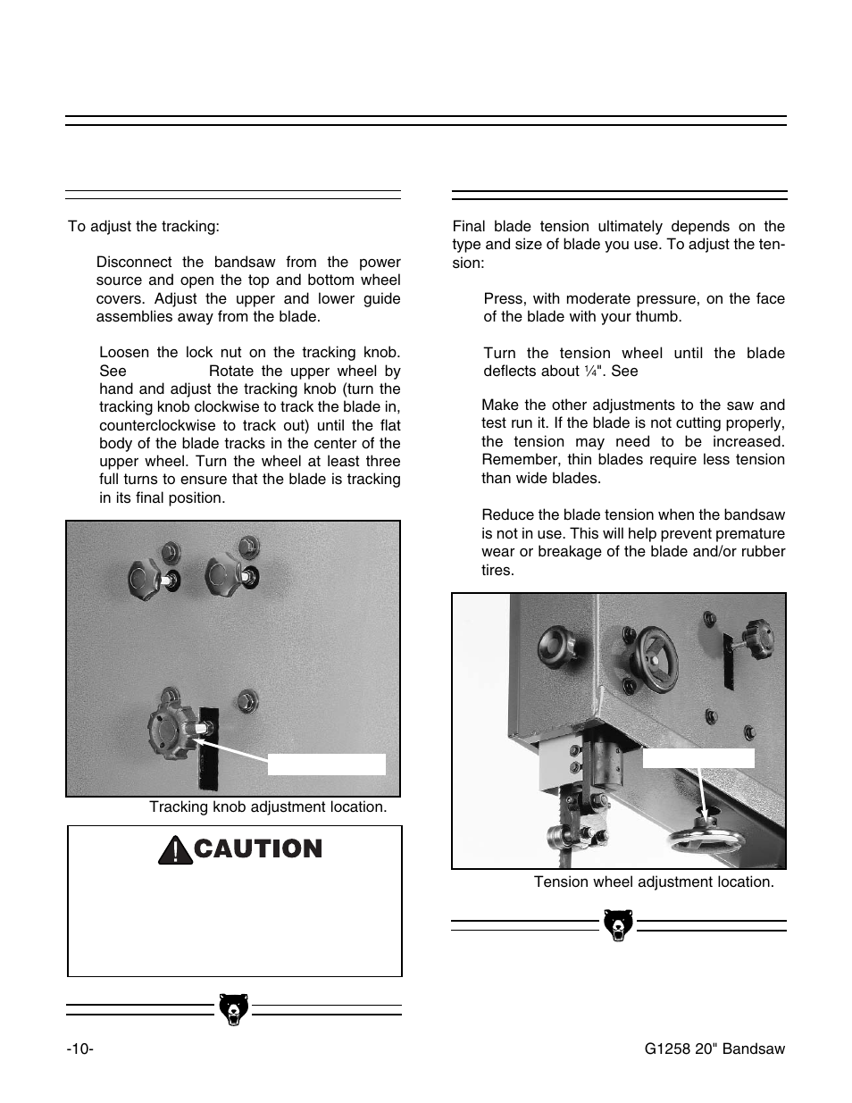 Tracking, Tension | Grizzly G1258 User Manual | Page 12 / 26