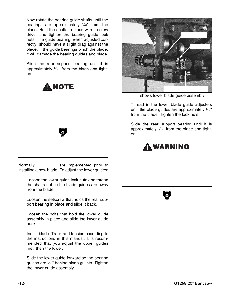 Lower guides | Grizzly G1258 User Manual | Page 14 / 26