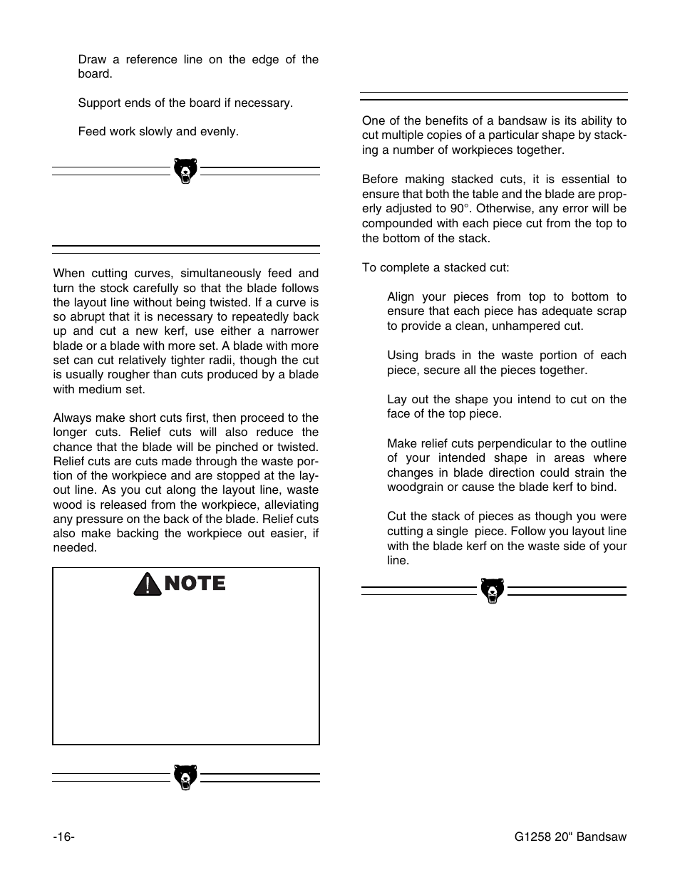 Cutting curves, Stacked cuts | Grizzly G1258 User Manual | Page 18 / 26