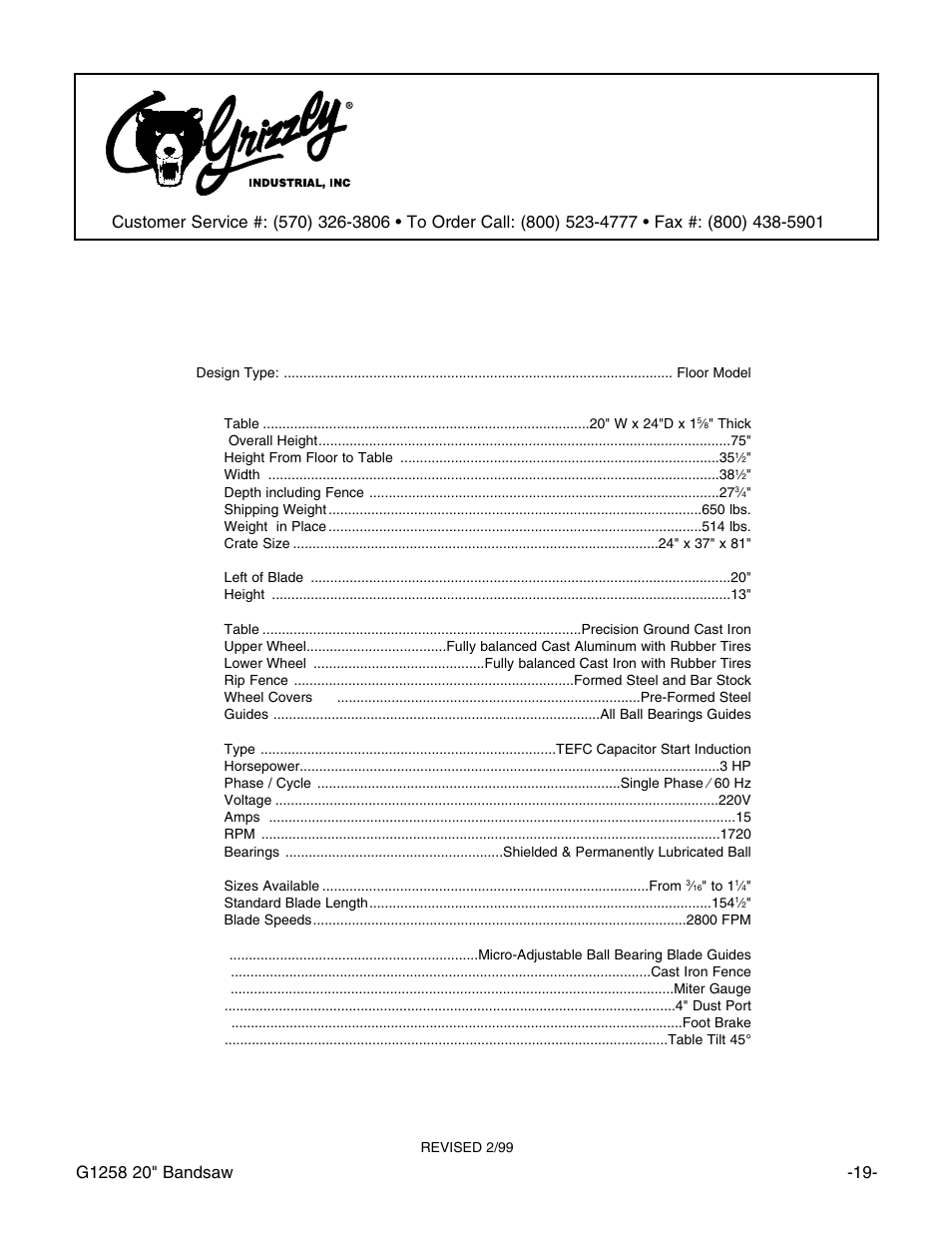 Machine data sheet | Grizzly G1258 User Manual | Page 21 / 26