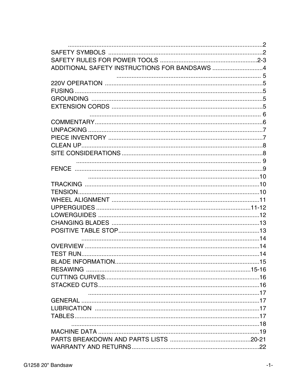 Grizzly G1258 User Manual | Page 3 / 26