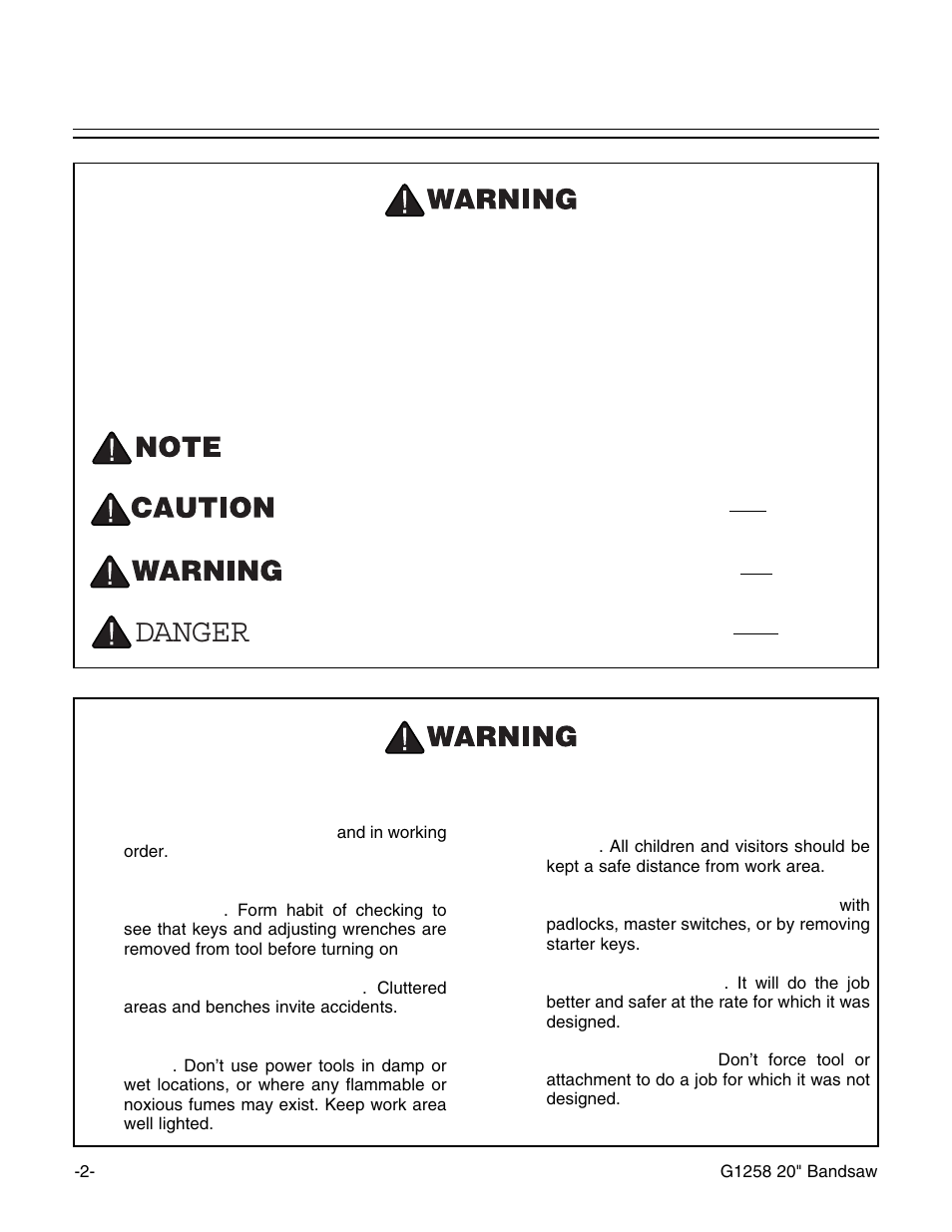 Safety instructions for power tools, Danger | Grizzly G1258 User Manual | Page 4 / 26