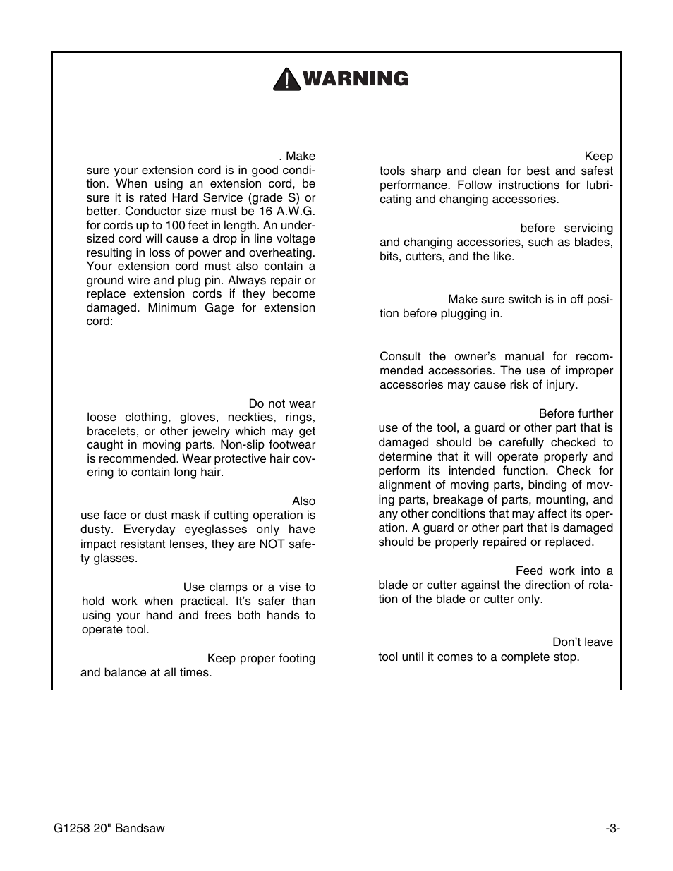Safety instructions for power tools | Grizzly G1258 User Manual | Page 5 / 26