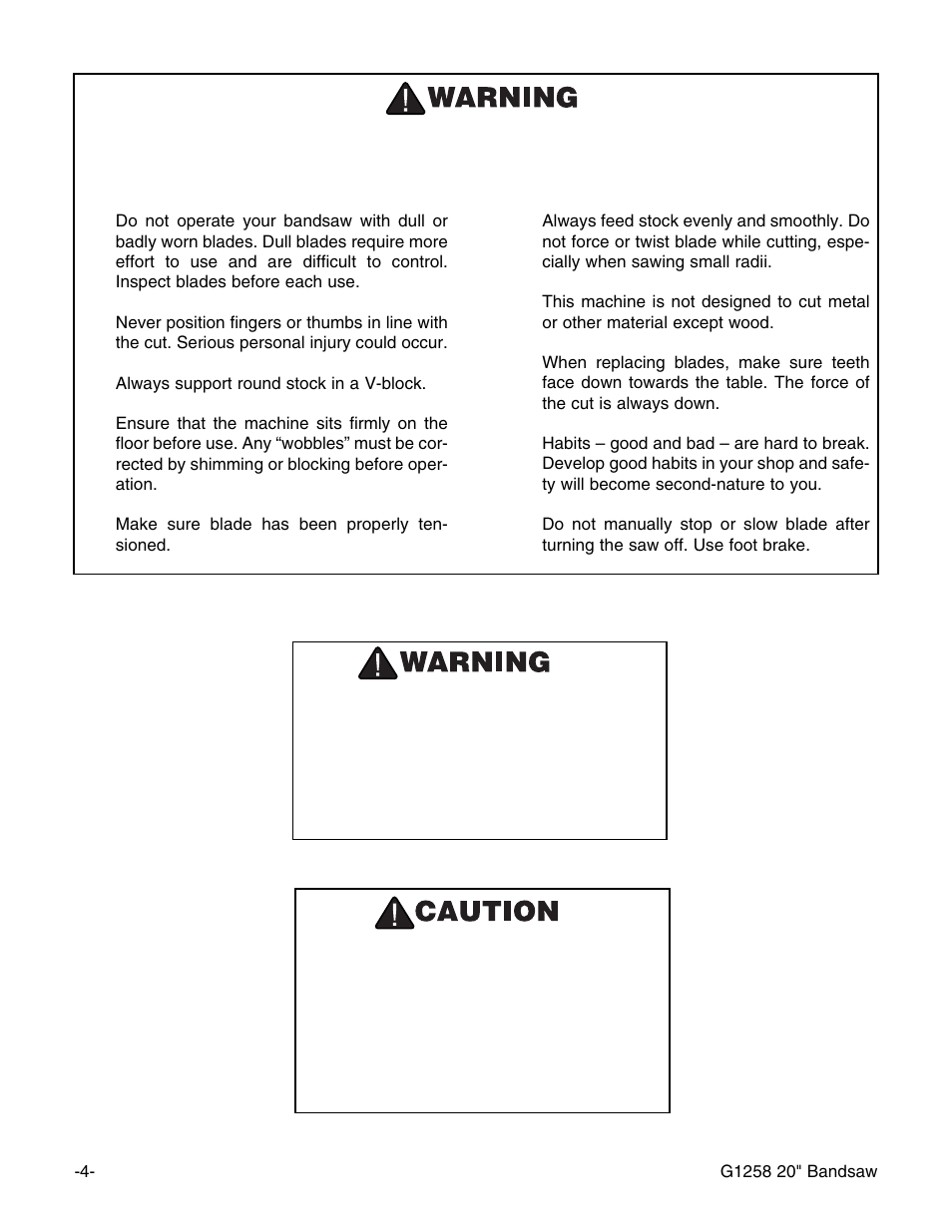 Additional safety instructions for bandsaws | Grizzly G1258 User Manual | Page 6 / 26