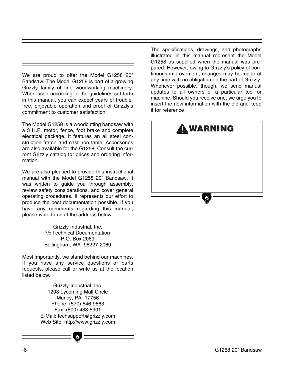 Commentary | Grizzly G1258 User Manual | Page 8 / 26