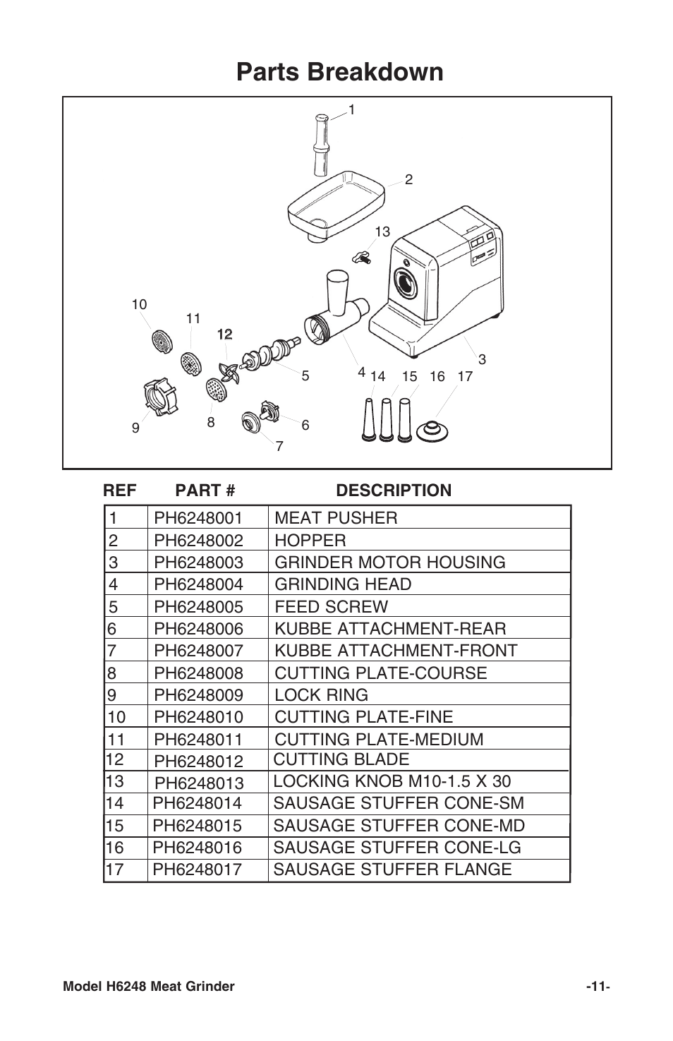 Parts breakdown | Grizzly H6248 User Manual | Page 13 / 16