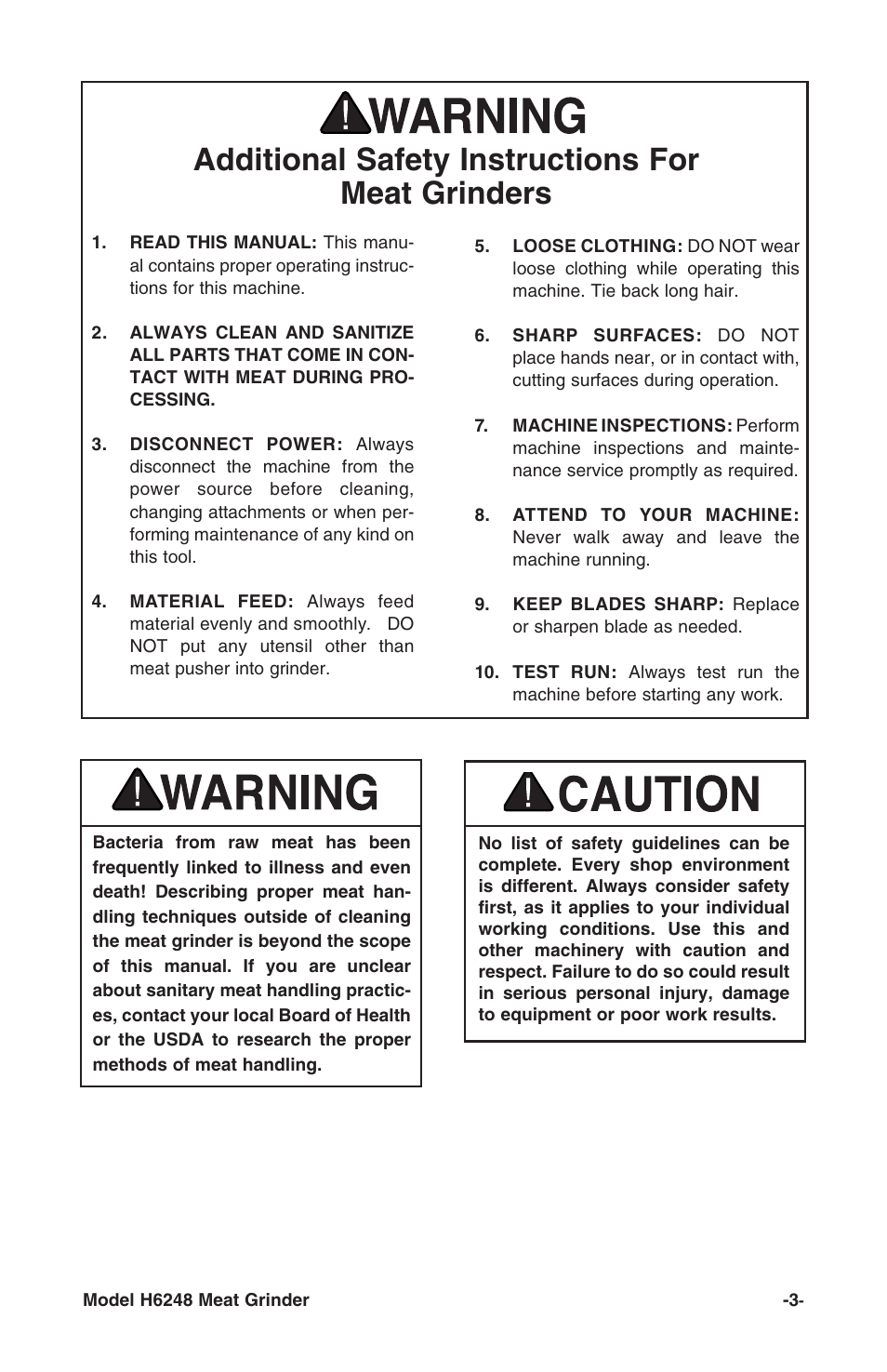 Additional safety instructions for meat grinders | Grizzly H6248 User Manual | Page 5 / 16