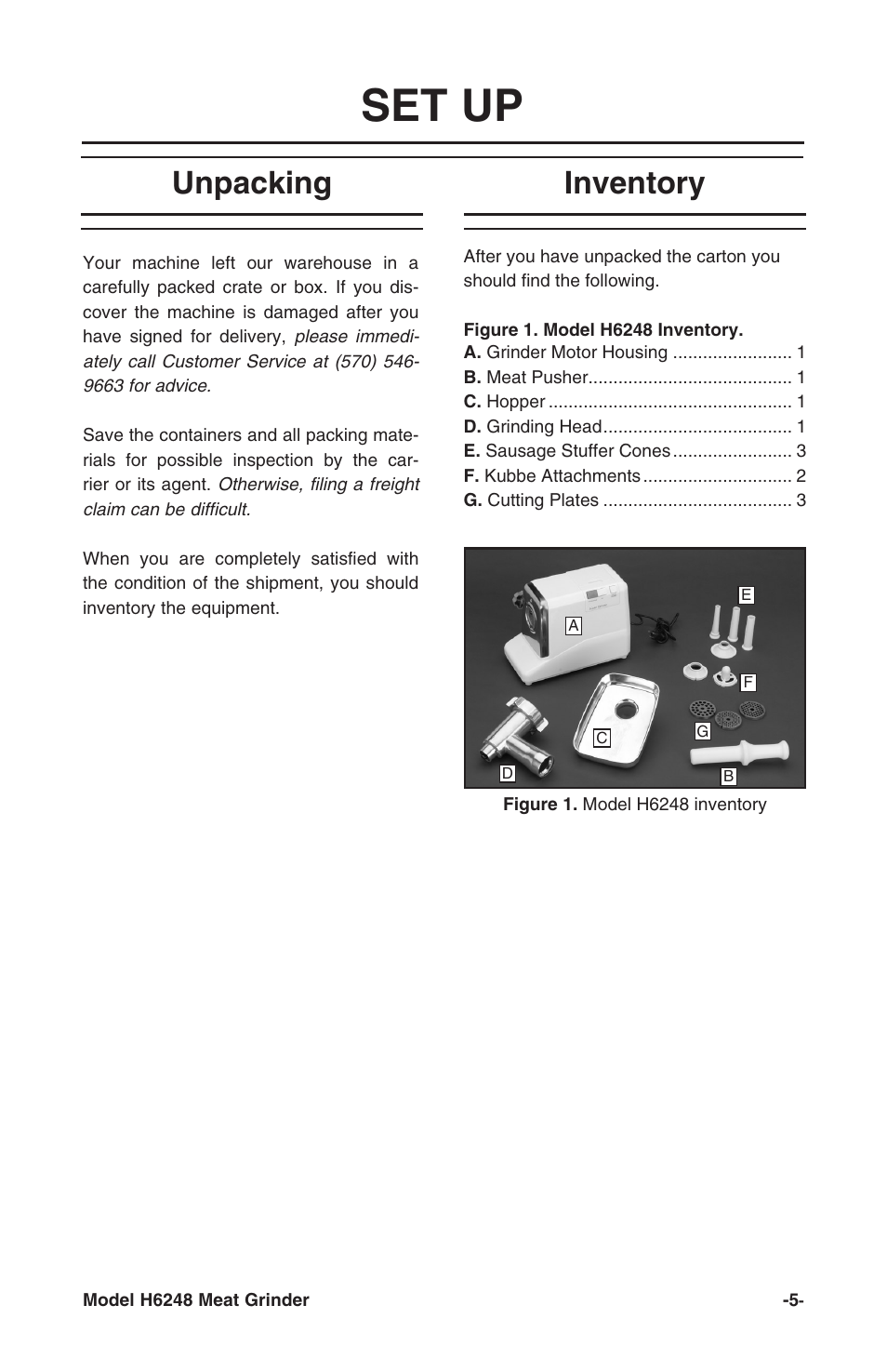 Set up, Unpacking, Inventory | Grizzly H6248 User Manual | Page 7 / 16
