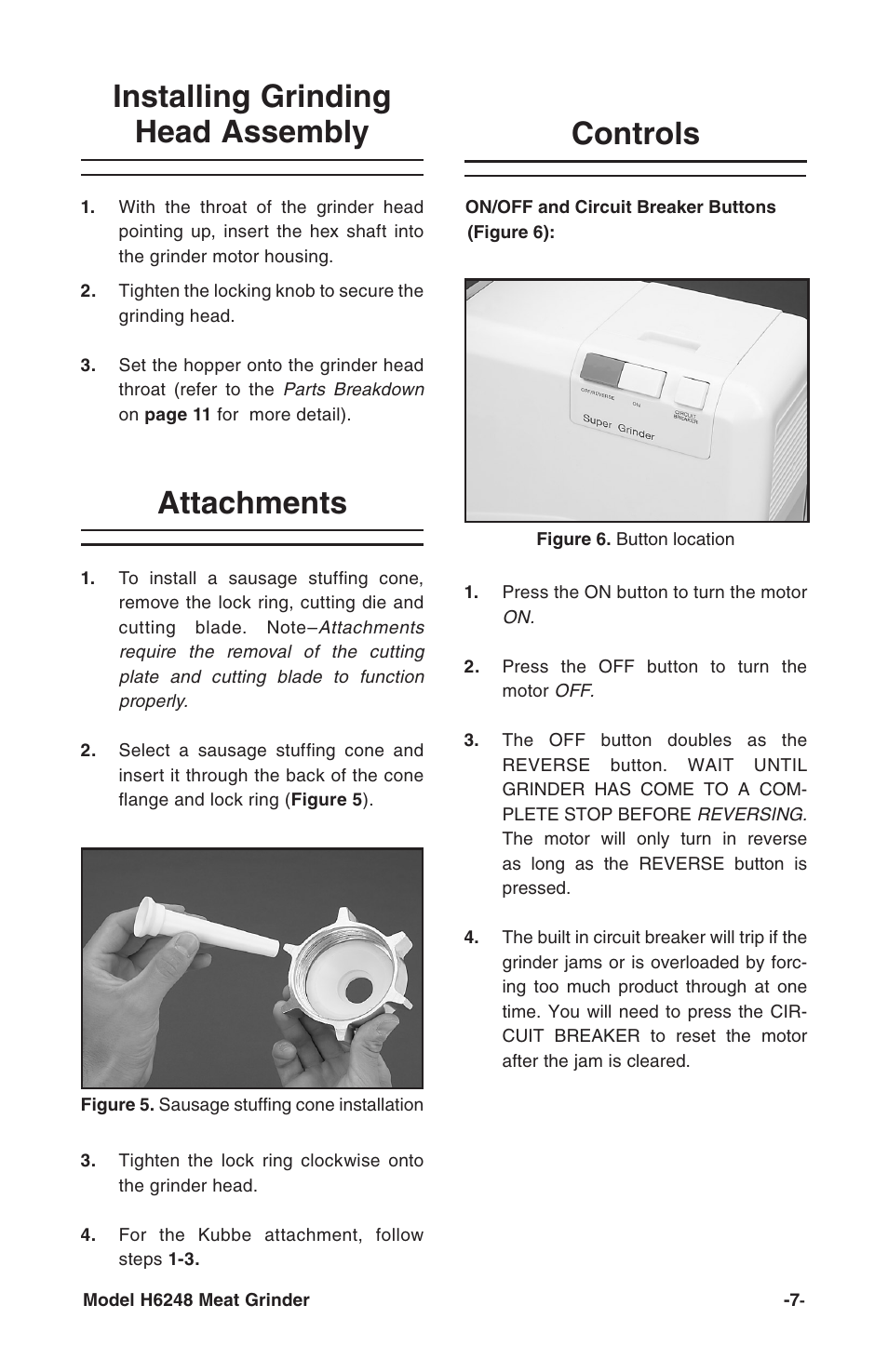 Installing grinding head assembly, Attachments, Controls | Grizzly H6248 User Manual | Page 9 / 16