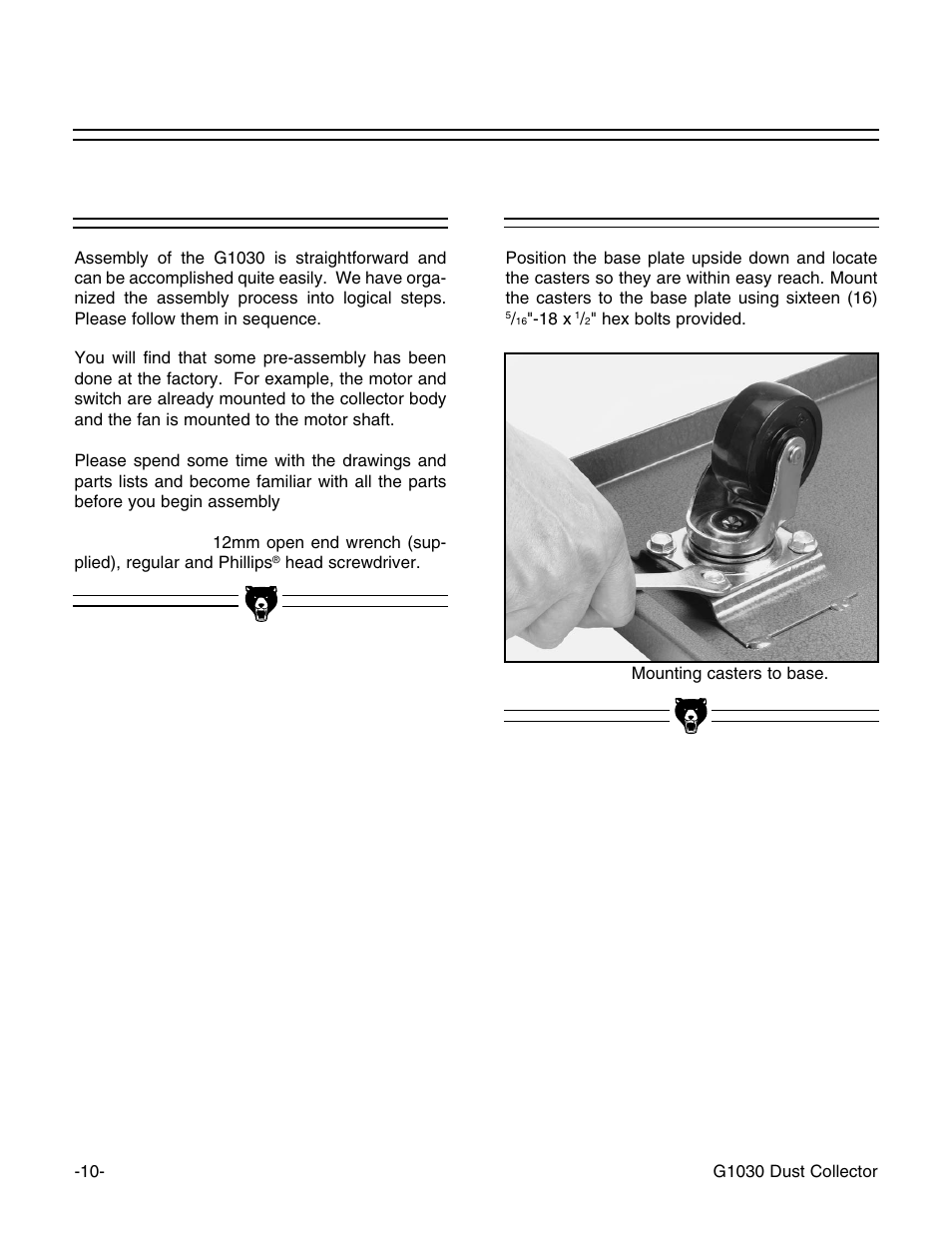 Beginning assembly, Base | Grizzly G1030 User Manual | Page 12 / 26