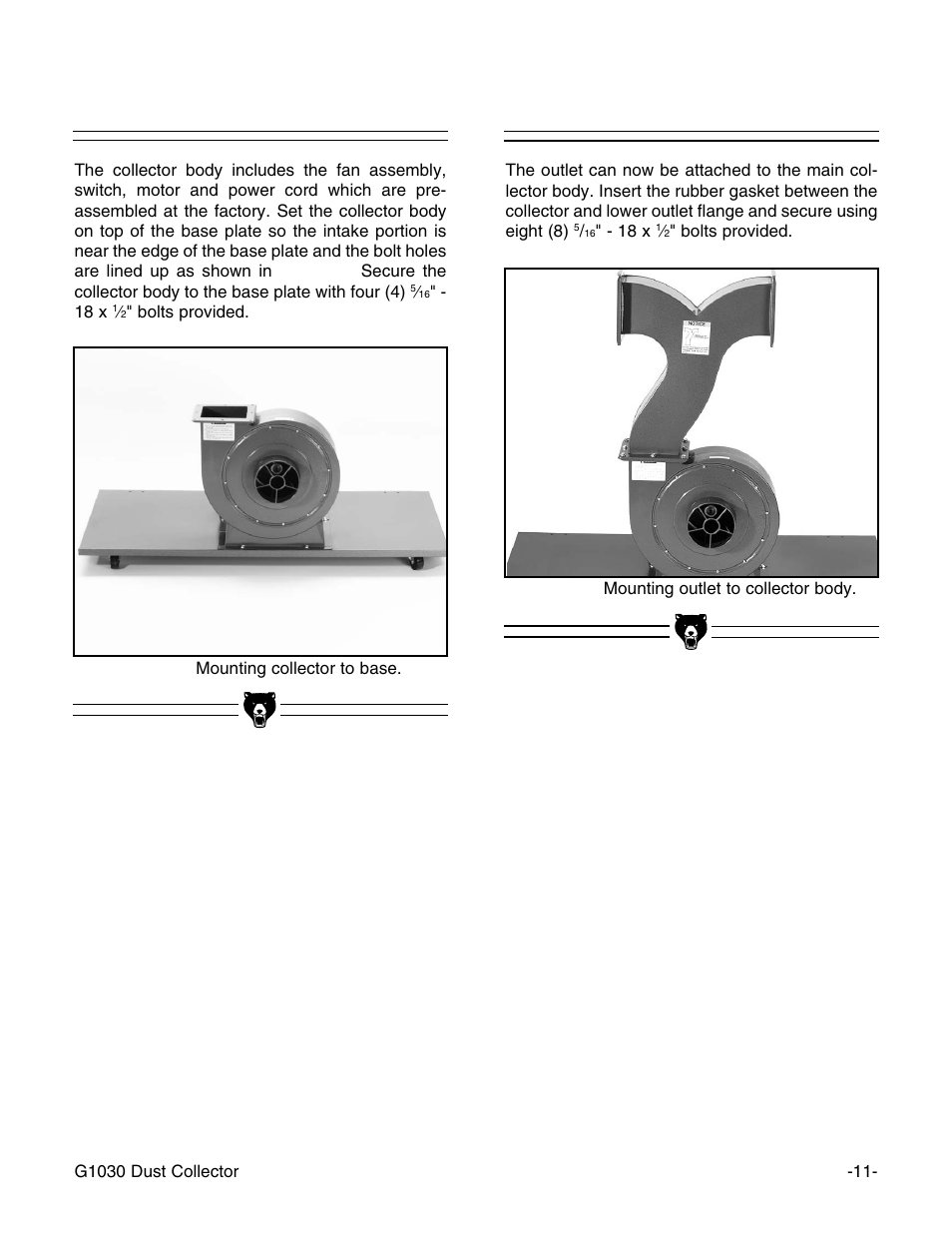 Collector body, Outlet | Grizzly G1030 User Manual | Page 13 / 26