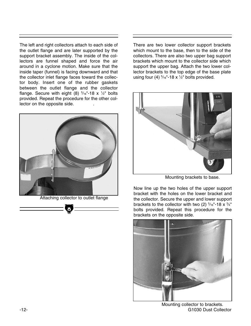 Collectors, Support brackets | Grizzly G1030 User Manual | Page 14 / 26