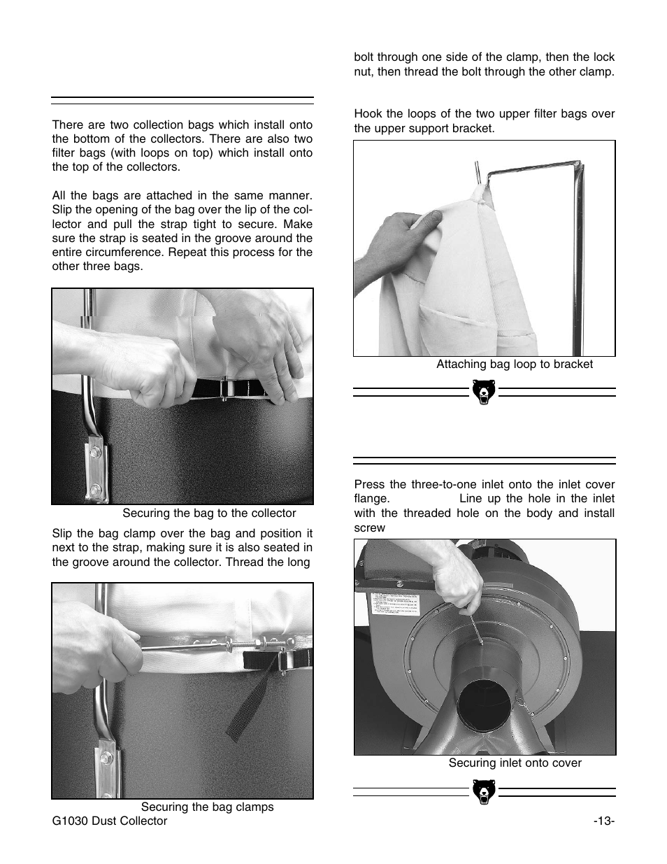 Collection/filter bags, Inlet | Grizzly G1030 User Manual | Page 15 / 26