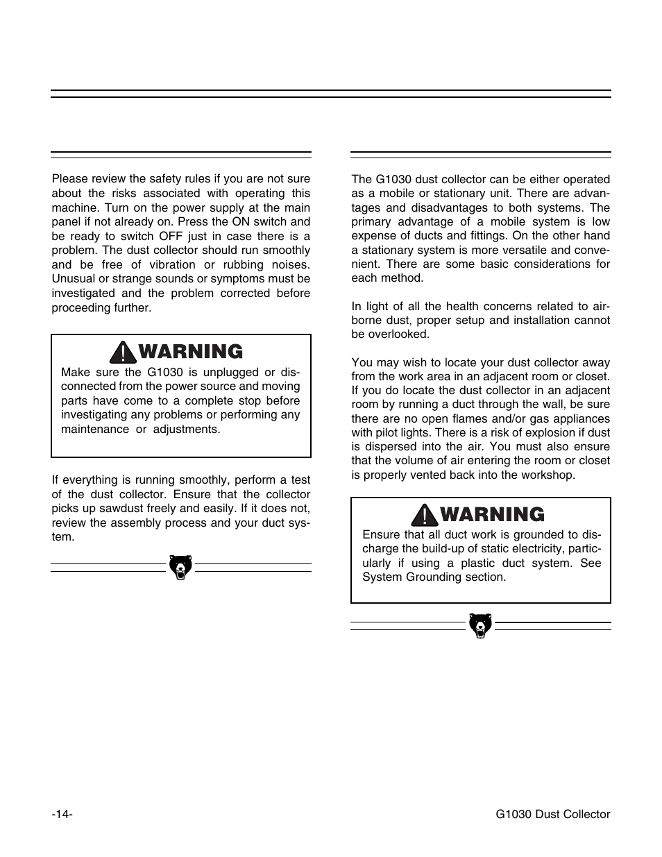 Test run set up | Grizzly G1030 User Manual | Page 16 / 26