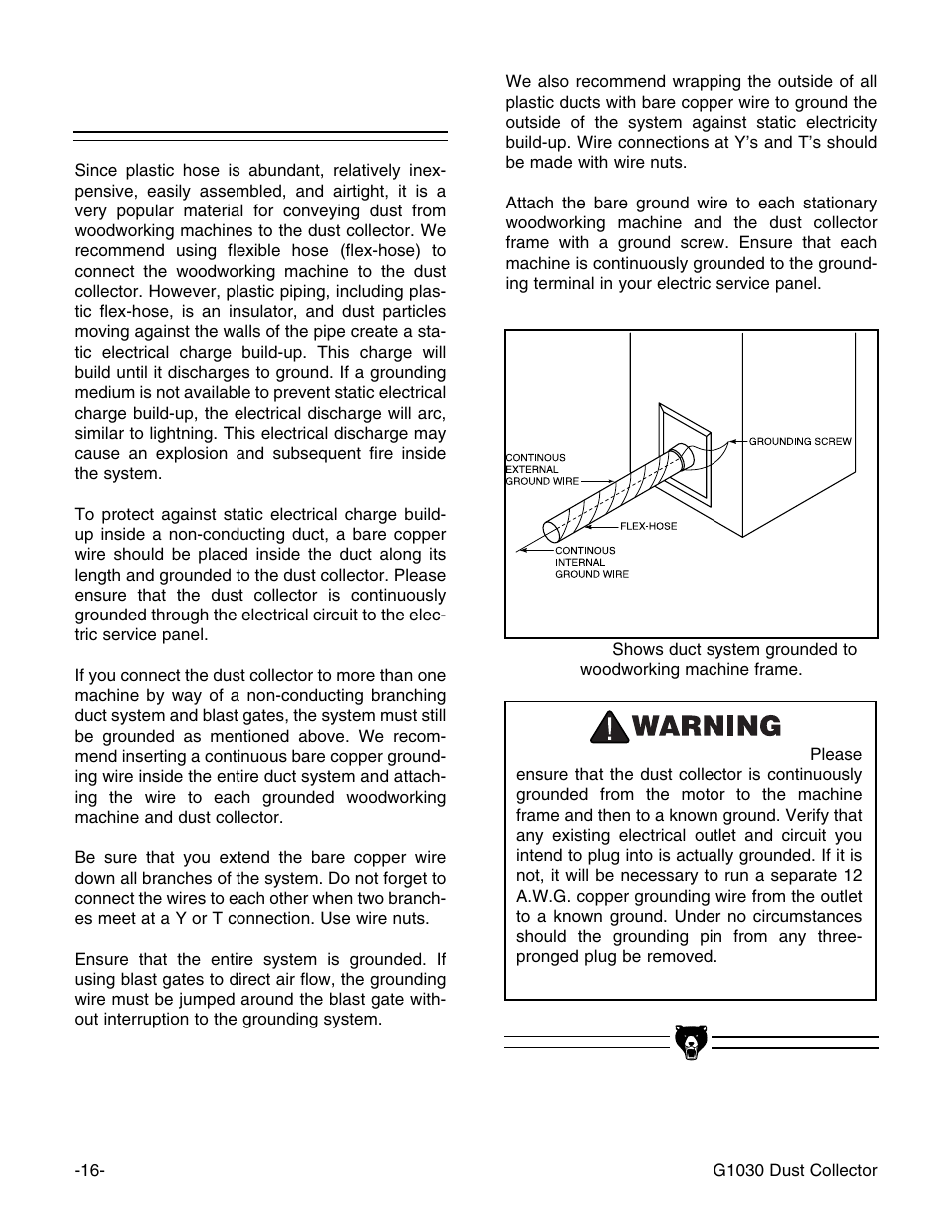 System grounding | Grizzly G1030 User Manual | Page 18 / 26