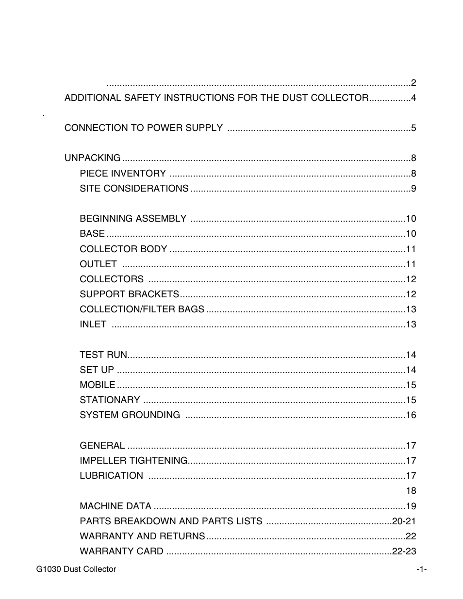 Grizzly G1030 User Manual | Page 3 / 26