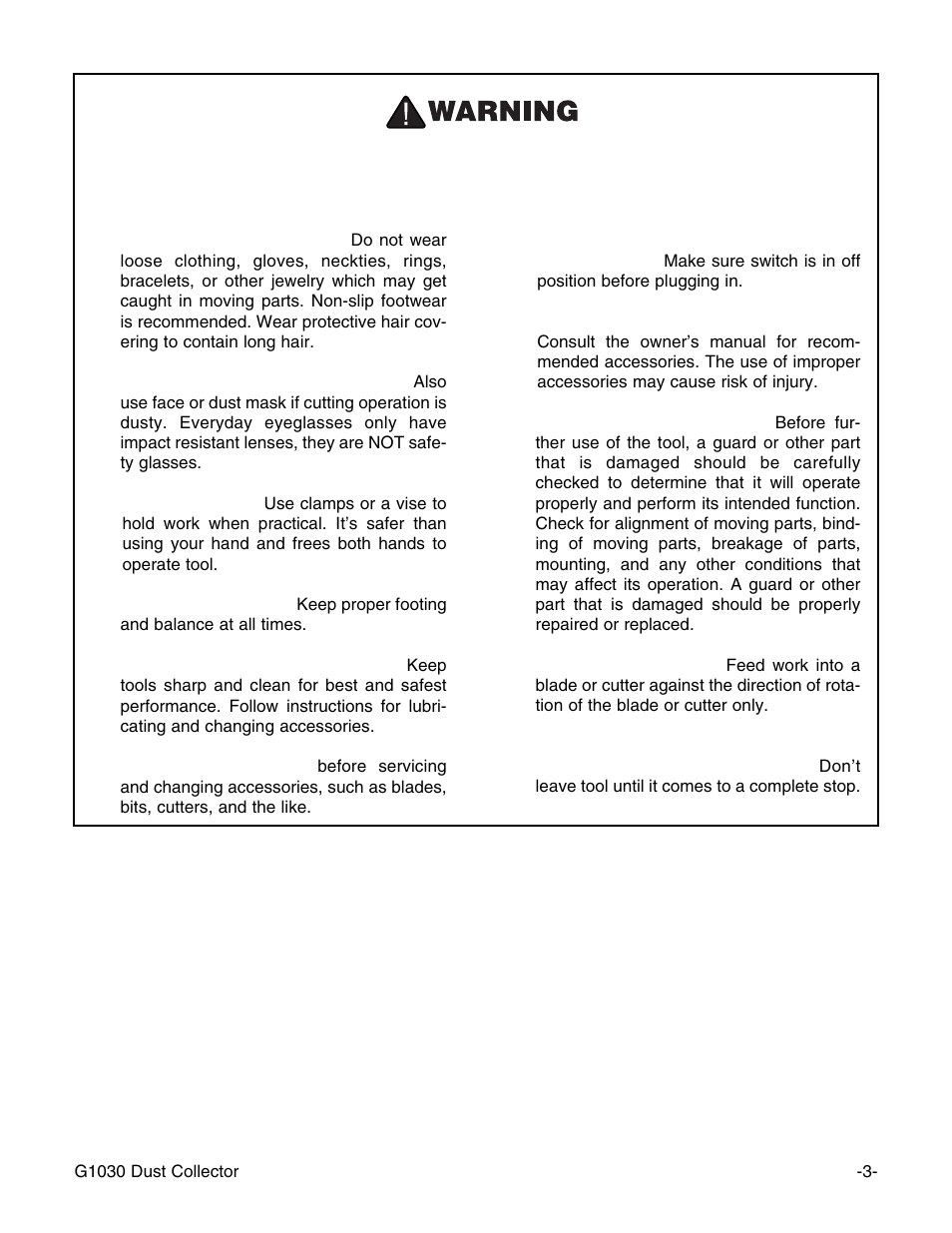 Safety instructions for power tools | Grizzly G1030 User Manual | Page 5 / 26