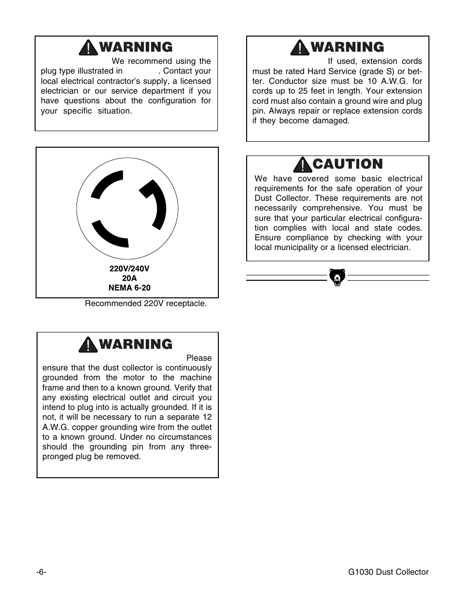 Grizzly G1030 User Manual | Page 8 / 26