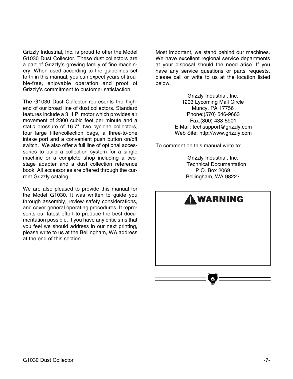 Grizzly G1030 User Manual | Page 9 / 26