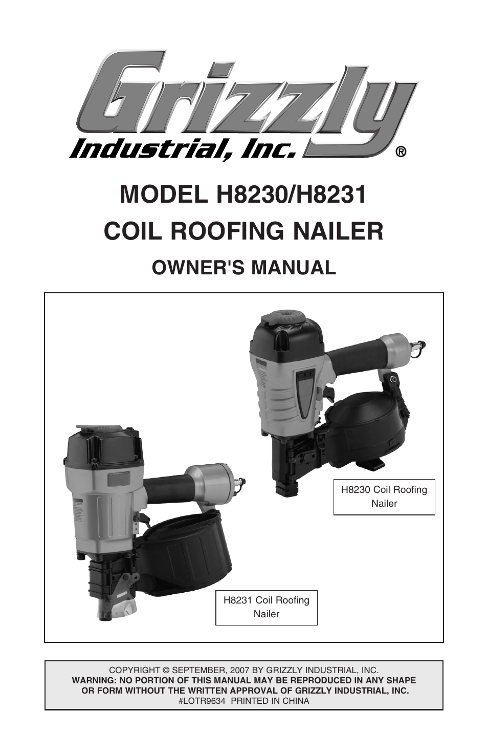Grizzly H8230 User Manual | 20 pages