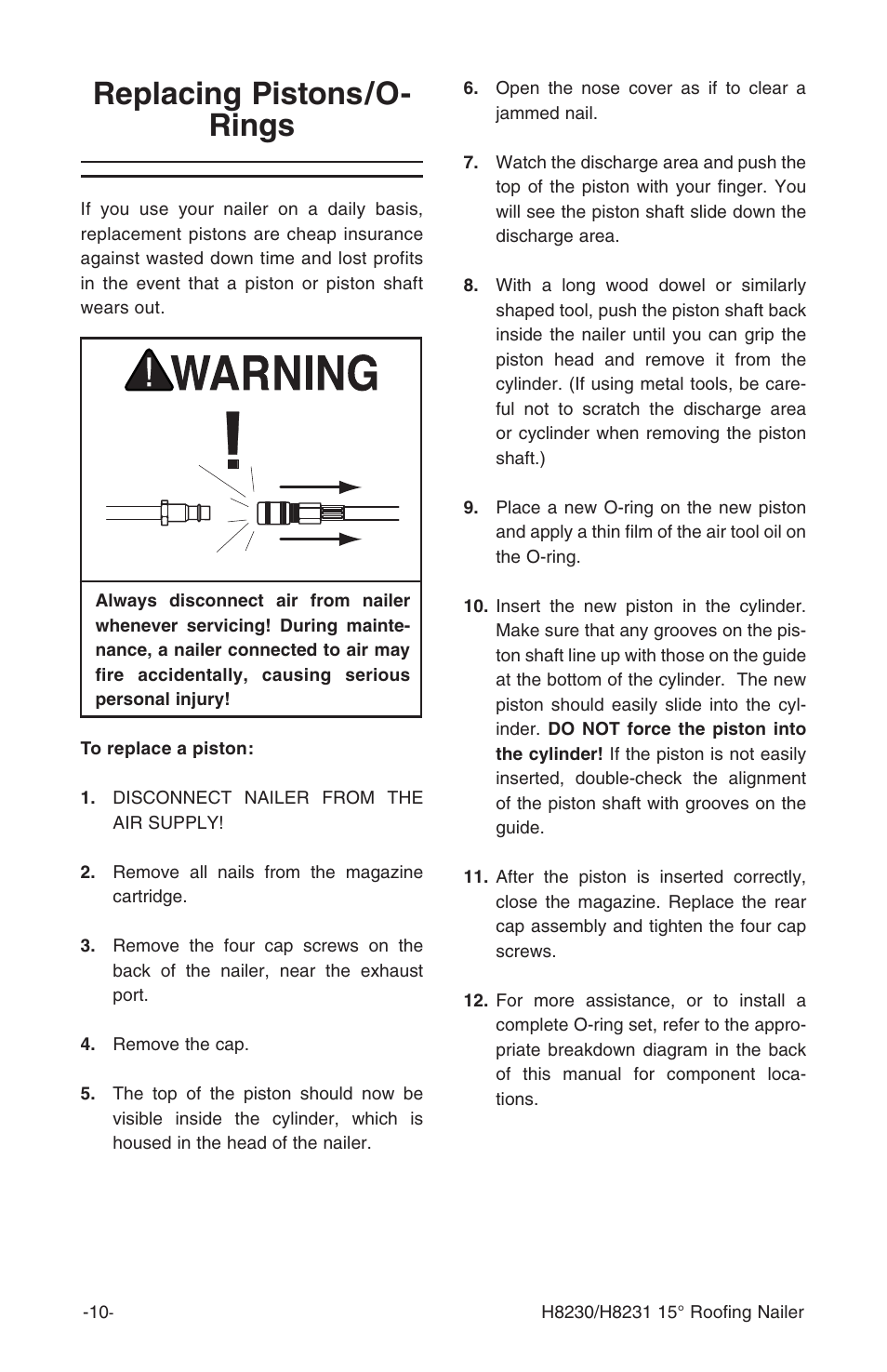 Replacing pistons/o- rings | Grizzly H8230 User Manual | Page 12 / 20