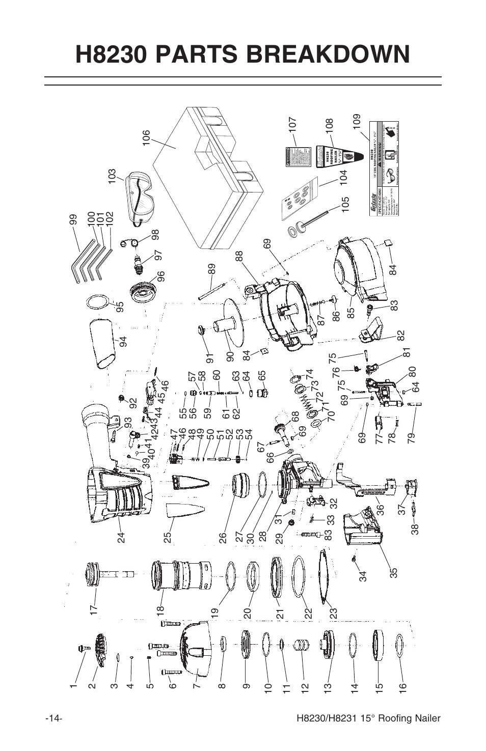 H8230 parts breakdown | Grizzly H8230 User Manual | Page 16 / 20
