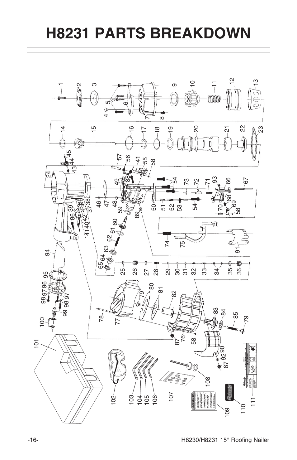 H8231 parts breakdown | Grizzly H8230 User Manual | Page 18 / 20