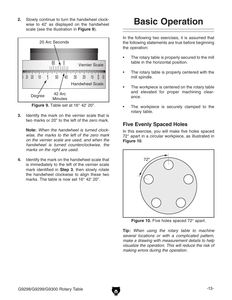 Basic operation | Grizzly Horizontal/Vertical Rotary Table G9298 User Manual | Page 15 / 24