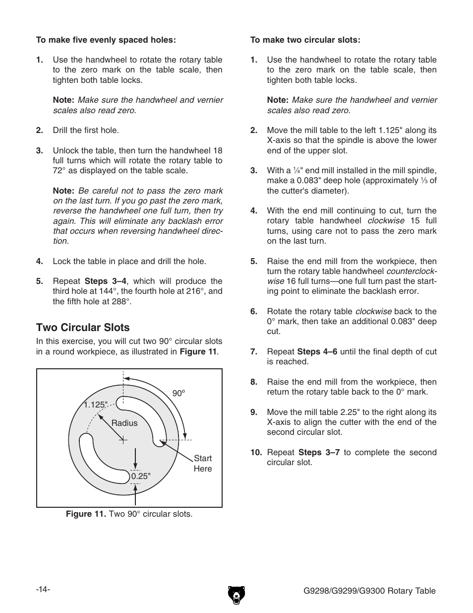 Two circular slots | Grizzly Horizontal/Vertical Rotary Table G9298 User Manual | Page 16 / 24