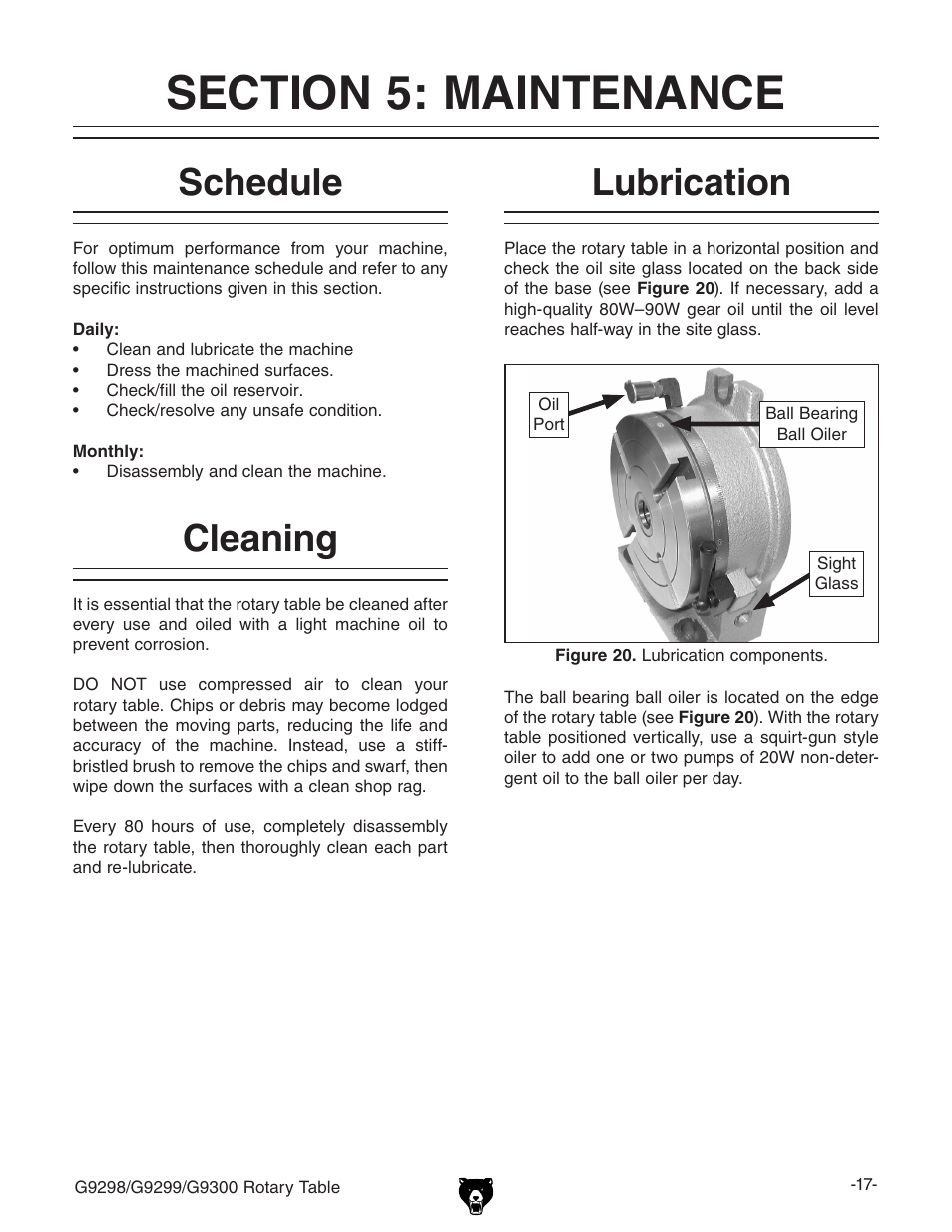 Schedule cleaning lubrication | Grizzly Horizontal/Vertical Rotary Table G9298 User Manual | Page 19 / 24