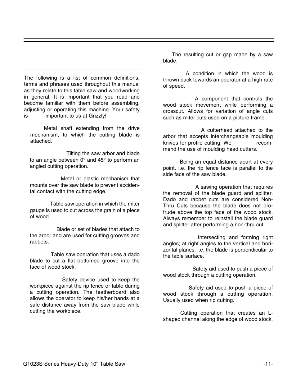 Terms & definitions | Grizzly G1023S User Manual | Page 14 / 60