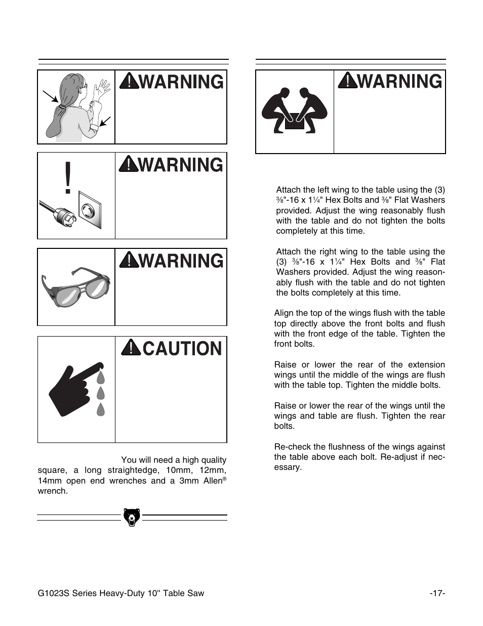 Extension wings beginning assembly | Grizzly G1023S User Manual | Page 20 / 60