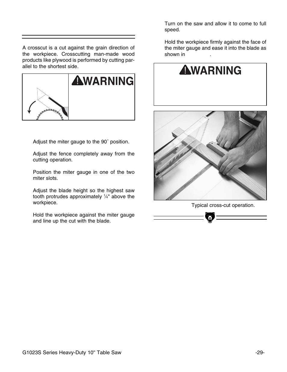 Crosscutting | Grizzly G1023S User Manual | Page 32 / 60