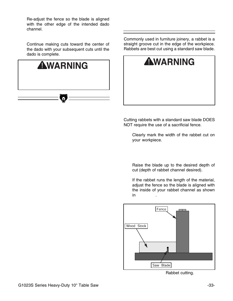 Rabbet cutting | Grizzly G1023S User Manual | Page 36 / 60
